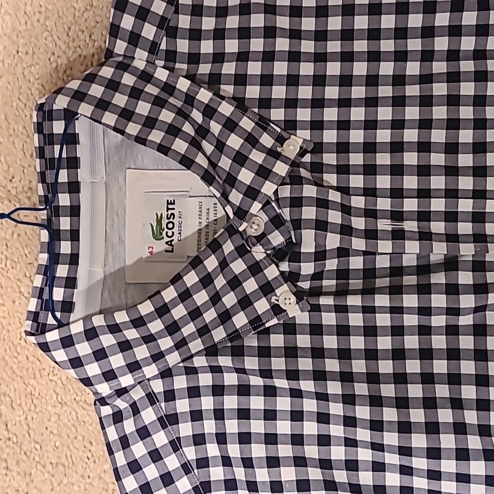 Lacoste black and white checkered button down shirt